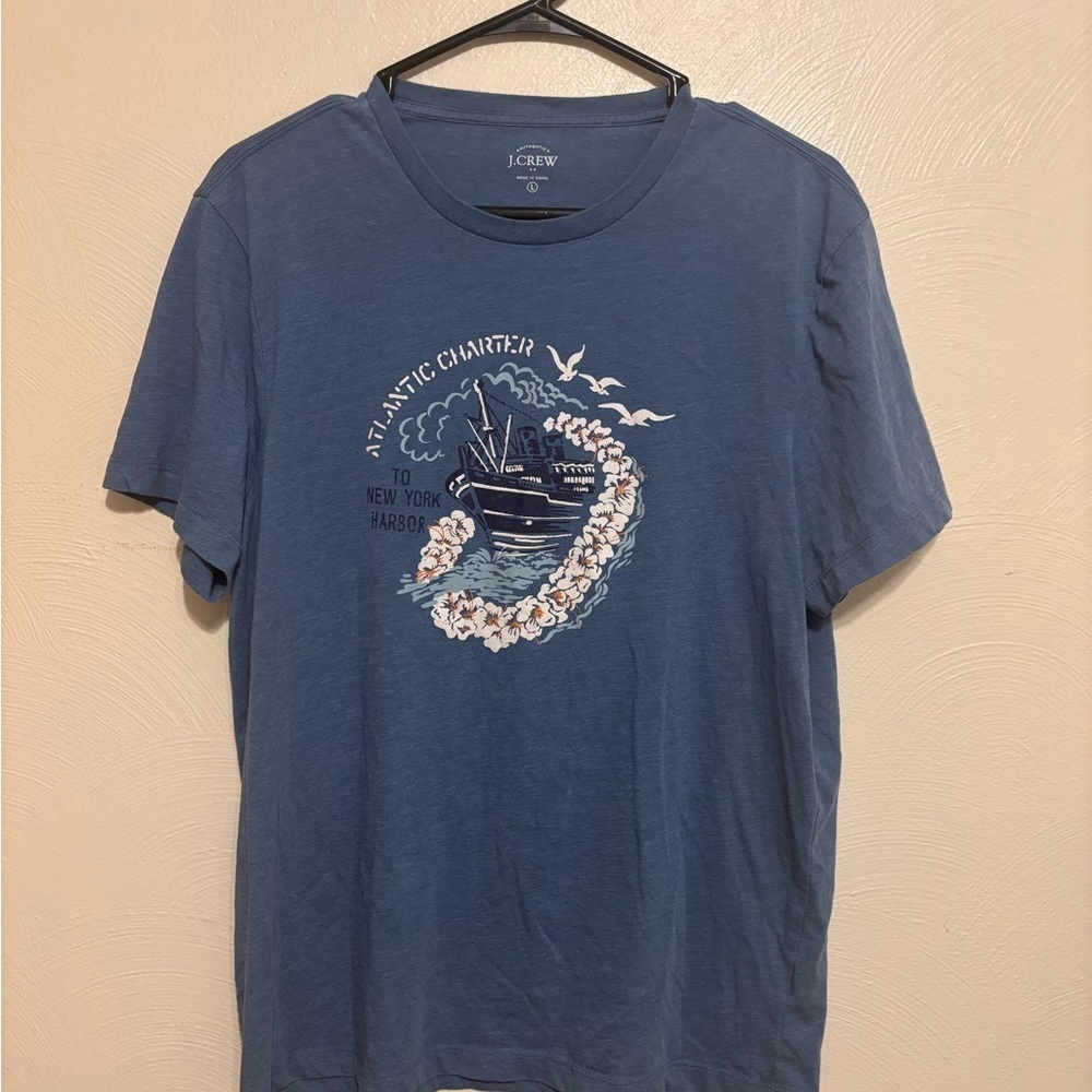 J. Crew Blue Short Sleeve Tee with Graphic Design